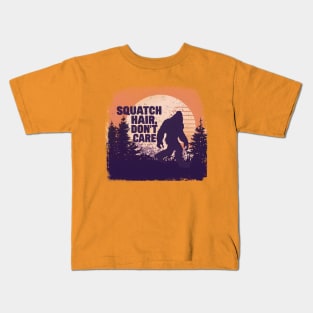 Funny Squatch Hair Don't Care Design Kids T-Shirt